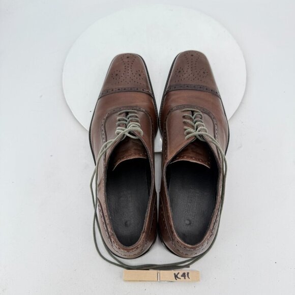 Calibrate Brandon Men Size 11 Brown Leather Brogue Cap Toe Oxford Dress Shoes - Picture 9 of 12